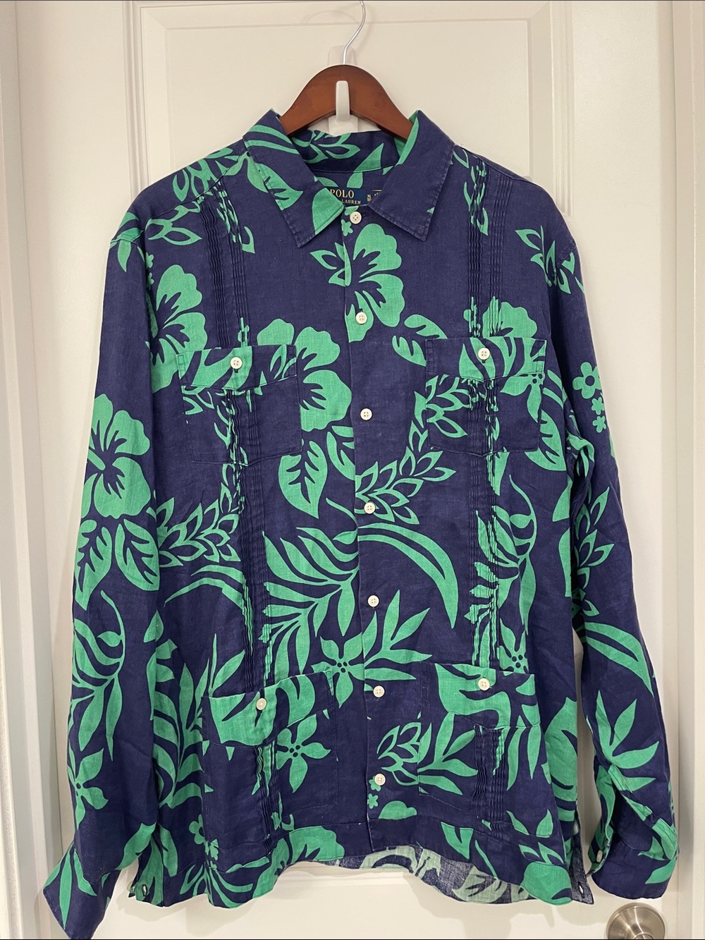 Polo by Ralph Lauren Navy Shirt Jacket with Green Floral Print